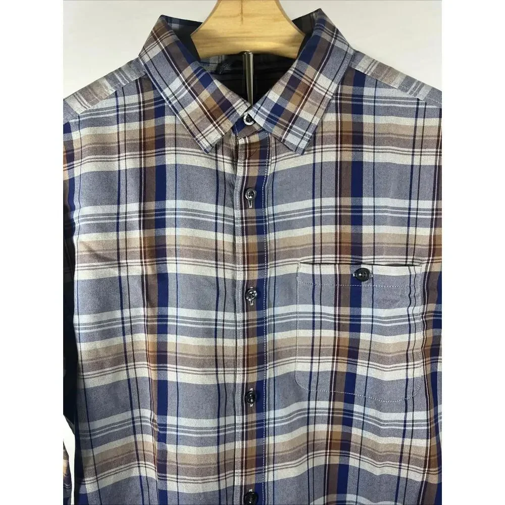 The North Face Blue & Tan Plaid Button Down w/ Pocket Mens Medium Organic Cotton